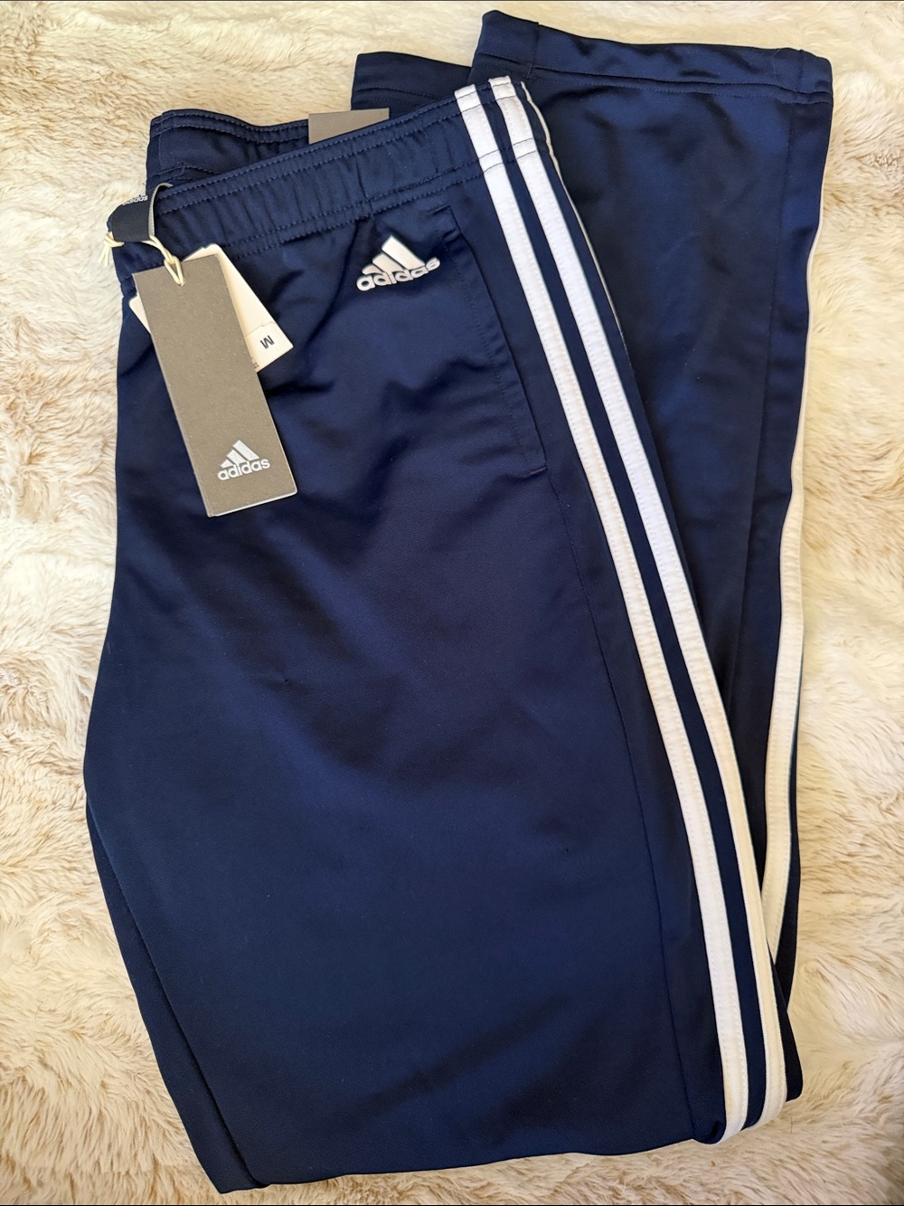 adidas Navy Blue Track Pants with White Triple Stripes